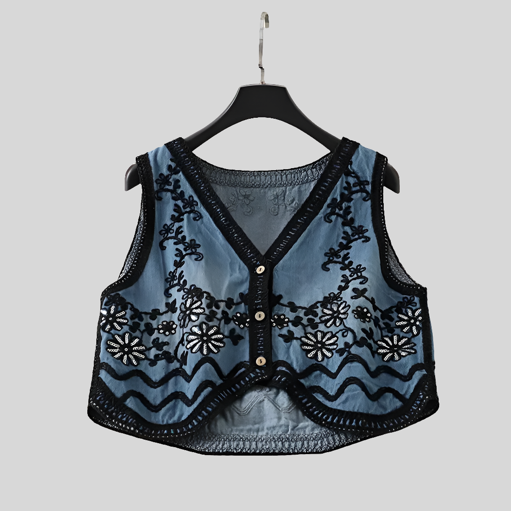 Embroidered cotton denim vest